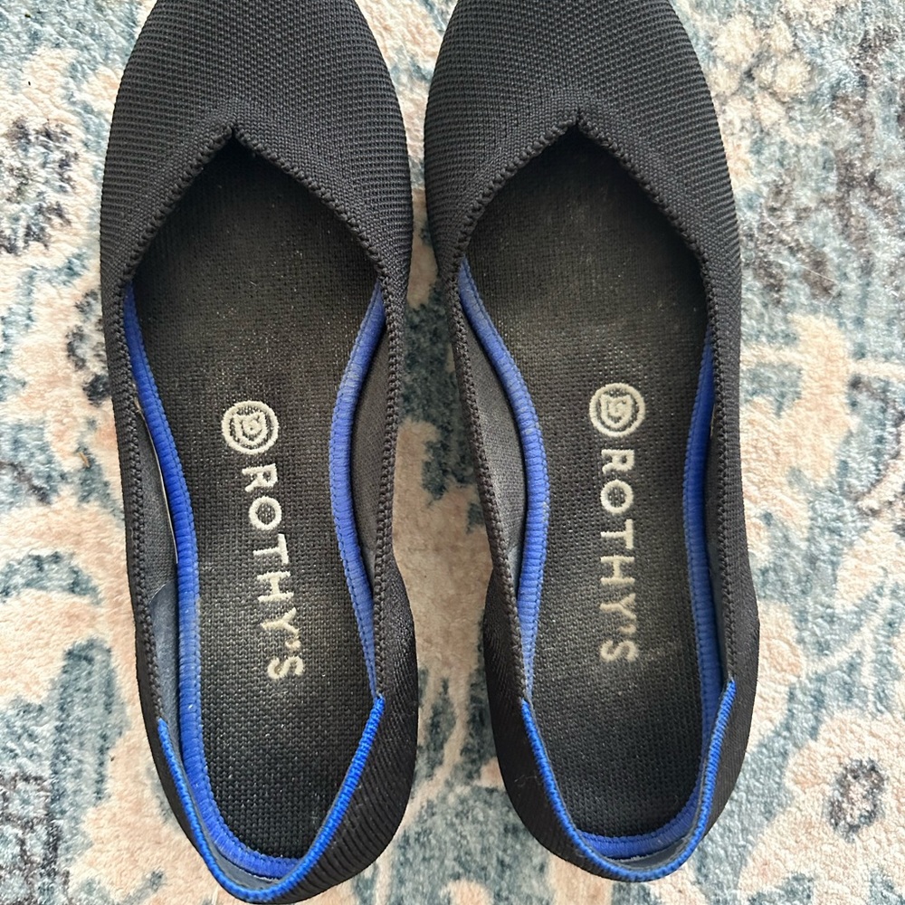 Rothy's Black Flats with Blue Trim